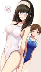  black_hair blue_eyes blush breasts brown_eyes brown_hair cleavage collarbone competition_swimsuit covered_navel covered_nipples embarrassed eyebrows_visible_through_hair groin hairband hand_on_own_ass hand_on_own_chest idolmaster idolmaster_cinderella_girls idolmaster_cinderella_girls_starlight_stage jewel_(the_black_canvas) large_breasts long_hair medium_breasts multiple_girls nitta_minami one-piece_swimsuit one_eye_closed open_mouth raised_eyebrows sagisawa_fumika see-through shiny shiny_clothes shiny_hair shiny_skin sideboob skin_tight spoken_blush standing swimsuit wet wet_clothes wet_swimsuit white_swimsuit 