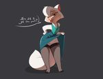  anthro cat clothed clothing clothing_lift dialogue dress english_text feline female fur legwear looking_at_viewer mammal open_mouth orange_eyes pussy sawyer_(cats_don&#039;t_dance) simple_background siroc solo speech_bubble standing stockings text thick_bottom_lip white_fur wide_hips 