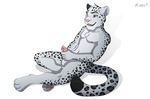  2016 anthro balls barbed_penis cat erection feline fur grey_fur kael_tiger kieran leopard leopard_spots male mammal masturbation nude paws penis simple_background snow_leopard solo spots 