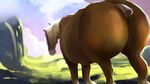  belly big_(disambiguation) big_belly butt detailed_background environment equine feral grass hair horse invalid_background male mammal nature outside overweight overweight_male sky solo steen 