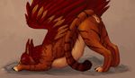  2016 anchee animal_genitalia animal_pussy anus ass_up avian beak brown_background butt claws digital_media_(artwork) digitigrade feathered_wings feathers female feral fur gryphon presenting presenting_hindquarters pussy simple_background solo striped_fur stripes toe_claws wings 