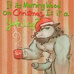  anthro areola balls beverage christmas english_text erection fur grey_fur hair hat holidays male muscular nipples partially_retracted_foreskin penis santa_hat shooner solo tea text uncut zetrocci 