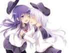  akatsuki_(kantai_collection) black_legwear blue_hair closed_eyes hat hibiki_(kantai_collection) kantai_collection long_hair long_sleeves motohara_moka multiple_girls one_eye_closed open_mouth pantyhose pleated_skirt purple_eyes purple_hair school_uniform serafuku skirt sleeves_past_wrists tears 