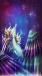  blonde_hair blue_feathers blue_hair detailed_background dragon feathered_dragon feathered_wings feathers female feral fur furred_dragon green_feathers green_hair hair looking_up multicolored_hair neytirix nude purple_feathers purple_hair rainbow_hair solo white_fur wings 