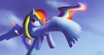  auroriia blue_feathers day equine eyelashes feathered_wings feathers female feral flying friendship_is_magic hair hooves mammal multicolored_hair my_little_pony nude outside pegasus rainbow_dash_(mlp) rainbow_hair solo wings 