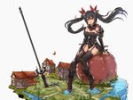  armor black_hair breasts bug butterfly four_goddesses_online:_cyber_dimension_neptune garter_straps giantess insect lance large_breasts long_hair neptune_(series) noire open_mouth polearm red_eyes smile solo tomato twintails weapon white_crow 