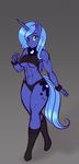  2016 abs absurd_res anthro anthrofied blue_eyes blue_hair blue_tail breasts clothed clothing cutie_mark equine eyelashes feathered_wings feathers female friendship_is_magic grey_background hair hi_res horn legwear long_hair looking_at_viewer mammal midriff muscular muscular_female my_little_pony panties princess_luna_(mlp) scorpdk simple_background socks solo under_boob underwear winged_unicorn wings 