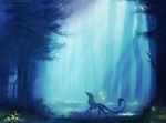  ambiguous_gender day detailed_background feral forest fur grass hair neytirix nude outside raining silhouette solo standing tree unknown_species 