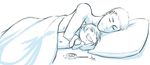 2013 age_difference animal_humanoid aogami bed bedding blanket candy canine child cub cuddling eyes_closed food fox fox_demon fox_humanoid grin human humanoid inuyasha lollipop lying male male/male mammal on_bed on_side pillow shippou young 
