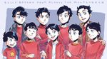  artist_name billy_batson black_hair blue_eyes commentary crossed_arms dated dc_comics frown hand_on_shoulder jacket male_focus multiple_boys multiple_persona open_hand open_mouth sen_(sen69) smile star sweater turtleneck 