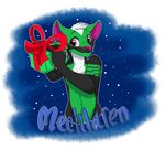  anthro black_fur fur gift green_fur hair male mammal merffle mouse multicolored_fur navel nude pink_eyes pink_nose rodent simple_background smile solo whiskers white_hair 