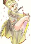  bad_id bad_pixiv_id cape fina_(sa47rin5) garters green_eyes grey_legwear hat highres hotarumaru kneehighs male_focus ootachi petals shorts silver_hair sock_garters solo sword touken_ranbu traditional_media watercolor_(medium) weapon 