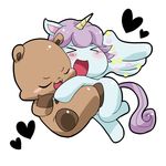  &lt;3 blue_fur blush capybara coal_(jewelpet) duo equine feral fur hair horn hug jewelpet male mammal opal_(jewelpet) open_mouth purple_hair rodent simple_background white_background winged_unicorn wings なめこ/あじゅか 