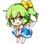  :d ascot barefoot blue_dress blue_wings blush_stickers bow chibi daiyousei dress fairy_wings full_body green_eyes green_hair hair_bow looking_at_viewer lowres open_mouth puffy_short_sleeves puffy_sleeves renren_(ah_renren) short_sleeves side_ponytail smile solo touhou white_background wings yellow_bow 
