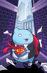 blue_body bottomless bravest_warriors catbug city clothed clothing day empty_eyes eyewear glasses jacket looking_aside male missypena necktie open_mouth outside paper parody s-shield shell shirt standing superman white_eyes 