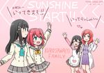  4girls ^_^ ^o^ apron artist_name bangs black_hair blunt_bangs blush closed_eyes dated family green_eyes holding_hands jewelry kurosawa_dia kurosawa_ruby long_hair long_sleeves looking_at_another love_live! love_live!_school_idol_project love_live!_sunshine!! mole mole_under_mouth mono_land multiple_girls nishikino_maki purple_eyes red_hair ring school_uniform serafuku short_hair siblings sisters straight_hair translated uranohoshi_school_uniform waving_arms wedding_ring what_if wife_and_wife yazawa_nico yuri 