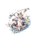  absurdres anklet arms_up barefoot brown_eyes full_body highres holding horns innertube jewelry light_brown_hair official_art open_mouth paddle santalia solo splashing thigh_strap thousand_memories transparent_background water 