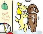  3_toes animal_crossing anthro balls canine clothing digby_(animal_crossing) dog duo female flaccid fur hair isabelle_(animal_crossing) male mammal nintendo nishi nude open_mouth penis pussy short_hair sibling simple_background toes video_games 