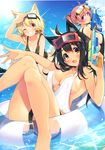  :d ;d absurdres ahoge animal_ears barefoot bell bikini black_hair blonde_hair blue_eyes blush breasts brown_eyes cat_ears chiri_(atlanta) chiriko_(atlanta) cloud collarbone covered_nipples day detexted fang glint goggles goggles_on_head grin hair_bell hair_bobbles hair_ornament highres holding innertube jingle_bell large_breasts long_hair looking_at_viewer meina_(atlanta) multiple_girls nail_polish one_eye_closed open_mouth original outdoors pink_hair ponytail red_eyes scan short_hair short_shorts shorts side-tie_bikini sideboob sky smile sparkle swimsuit tail tan tanline ten'inkou_korin third-party_edit trigger_discipline water water_gun 