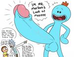  anthro balls big_penis clothed clothing dialogue english_text hair hyper hyper_penis imminent_sex male morty_smith mr_meeseeks nude open_mouth penis rick_and_morty rick_sanchez scientist smile spice5400 standing text thick_penis vein veiny_penis young 