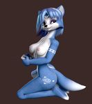  3d anthro blue_hair breasts canine female fox hair krystal mammal model modeling nintendo nipples nude playing solo star_fox turbosock video_games whiskers 