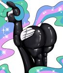  2016 big_butt bodysuit butt clothing digitaldomain123 equine female feral friendship_is_magic hi_res horn huge_butt looking_at_viewer mammal my_little_pony princess_celestia_(mlp) rubber skinsuit smile solo tight_clothing winged_unicorn wings 