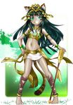  animal_ears anklet barefoot bastet_(p&amp;d) bracelet brown_hair cat_ears cat_tail dark_skin egyptian flat_chest grin jewelry legs loli long_hair navel puzzle_&amp;_dragons staff toenails toes 