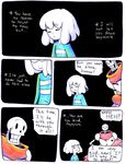  aftertale ambiguous_gender animated_skeleton black_background bone clothing coat comic dialogue english_text happy human laugh loverofpiggies male mammal papyrus_(undertale) protagonist_(undertale) scarf simple_background skeleton text undead undertale video_games 