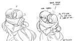  aqua_(fire_emblem_if) artist_name blush closed_eyes cold couple earmuffs english face-to-face female_my_unit_(fire_emblem_if) finger_to_another's_mouth fire_emblem fire_emblem_if greyscale hands_on_another's_face heart hug kiss monochrome multiple_girls my_unit_(fire_emblem_if) pointy_ears scarf shared_scarf smile ticcy yuri 