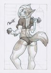  2016 anthro breasts butt canine clothed clothing english_text exercise female fur furgonomics hair long_hair mammal miles_df side_boob signature sketch solo text tight_clothing weights 