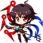  asymmetrical_hair asymmetrical_wings black_dress black_hair black_legwear blue_wings blush_stickers bow chibi dress full_body holding holding_weapon houjuu_nue looking_at_viewer lowres polearm red_bow red_eyes red_footwear red_wings renren_(ah_renren) shoe_bow shoes short_dress smile snake solo thighhighs touhou trident weapon white_background wings wristband zettai_ryouiki 