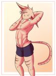  2016 anthro big_ears cat clothed clothing feline male mammal phillip_(repeat) repeat_(visual_novel) shirokoi simple_background solo topless underwear 