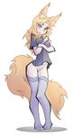  2016 alpha_channel animal_humanoid blonde_hair blush breasts butt canine clothed clothing female fox fur hair humanoid legwear long_hair looking_at_viewer mammal no_underwear orange_eyes pussy shirt simple_background solo thepinkpirate thigh_highs transparent_background yellow_fur 