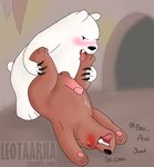  balls bear blush brown_fur cartoon_network cave cum english_text fur grizz humanoid_penis ice_bear invalid_tag male male/male mammal penis polar_bear sex text we_bare_bears white_fur 