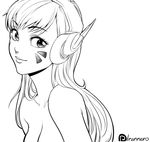  breasts collarbone d.va_(overwatch) eyebrows_visible_through_hair eyelashes facepaint facial_mark greyscale headphones hunched_over leaning_forward light_smile long_hair looking_at_viewer medium_breasts monochrome nude overwatch patreon_username rannero sideways_glance simple_background sketch solo upper_body watermark whisker_markings white_background 