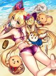  :d akabane_(zebrasmise) ass back bangs bare_legs bare_shoulders barefoot beach bear bikini blonde_hair blush bone bow breast_press breasts cellphone choker creature day double_bun eyebrows_visible_through_hair eyelashes frilled_bikini frills from_above hair_bow holding holding_phone legs_up long_hair looking_at_viewer looking_up lotion_bottle luna_(shadowverse) lying ocean on_stomach open_mouth outdoors phone purple_bikini red_bow red_ribbon ribbon ribbon_trim sand shadowverse shiny shiny_clothes shiny_skin skull small_breasts smartphone smile soles sparkle sweatdrop swimsuit twintails wet wrist_cuffs 