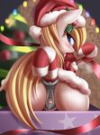  2016 absurd_res anal anal_penetration anatomically_correct anatomically_correct_pussy animal_genitalia animal_pussy anus aryanne aryanne_(character) blonde_hair blush butt candy candy_cane christmas clitoris clothed clothing earth_pony equine equine_pussy fan_character female food hair hat hi_res holidays horse improvised_dildo improvised_sex_toy looking_at_viewer looking_back mammal my_little_pony penetration pony pussy pussy_juice rear_view santa_hat solo sweat tongue tongue_out 