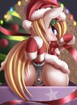  2016 absurd_res anal anal_penetration anatomically_correct anatomically_correct_pussy animal_genitalia animal_pussy anus aryanne aryanne_(character) blonde_hair blush butt candy candy_cane christmas clitoris clothed clothing earth_pony equine equine_pussy fan_character female food hair hat hi_res holidays horse improvised_dildo improvised_sex_toy looking_at_viewer looking_back mammal my_little_pony penetration pony pussy rear_view santa_hat solo tongue tongue_out 