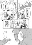  comic food fruit greyscale hakurei_reimu izayoi_sakuya kaya_rio mandarin_orange monochrome multiple_girls touhou translation_request 