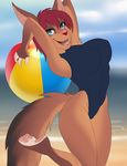  anthro autumm_airwave ball beach_ball canine clothing female fur hair looking_at_viewer mammal open_mouth smile solo swimsuit 