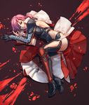  absurdres armor blue_eyes cape final_fantasy final_fantasy_xiii gloves highres lightning_farron lightning_returns:_final_fantasy_xiii looking_at_viewer lying on_side parted_lips pink_hair solo splish thighhighs 