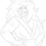 abs alien bloodcifer breasts clenched_teeth clothed clothing female grin hair humanoid jasper_(steven_universe) muscular muscular_female not_furry simple_background solo teeth 