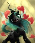  &lt;3 2016 abstract_background bakuel changeling crown fangs female feral friendship_is_magic green_eyes green_hair hair horn looking_at_viewer my_little_pony queen_chrysalis_(mlp) slit_pupils solo 