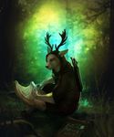  anthro antlers cervine clothed clothing deer happy-cat horn male mammal nightart outside sitting solo 