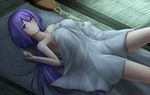  armpits biwa_lute blanket blush breasts closed_mouth collarbone commentary_request flower futon gnlo hair_between_eyes hair_flower hair_ornament hand_on_own_chest instrument large_breasts long_hair looking_at_viewer low_twintails lute_(instrument) lying navel nude on_back purple_eyes purple_hair sideboob solo stomach touhou tsukumo_benben twintails under_covers very_long_hair 