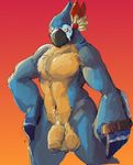  2016 aleron anthro avian balls beak biped bird black_beak blue_feathers breath_of_the_wild chest_tuft countershade_torso countershading digital_media_(artwork) feathers flaccid front_view gradient_background hand_on_hip headdress hi_res humanoid_penis kass_(zelda) male multicolored_feathers navel nintendo nude penis portrait saggy_balls simple_background sketch solo standing straps the_legend_of_zelda three-quarter_portrait tuft uncut video_games white_feathers yellow_balls yellow_countershading yellow_eyes yellow_feathers yellow_penis 