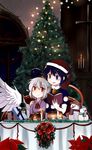  aqua_scarf bell blue_eyes blue_hair book bottle bow bowtie box buna_shimeji_(keymush) candle candlelight chicken_(food) christmas christmas_tree commentary_request doremy_sweet dress feathered_wings flower food gift gift_box half_updo hat hug kishin_sagume multiple_girls nightcap open_mouth pom_pom_(clothes) pumpkin purple_dress purple_scarf red_bow red_eyes red_flower red_neckwear red_ribbon ribbon scarf short_hair short_sleeves side_ahoge single_wing smile snowman star tail touhou white_hair white_wings window wings 