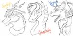  ambiguous_gender anthro antlers canine cervine deer dragon fangs fur group hair horn hybrid male mammal monochrome nightart open_mouth smile teeth 