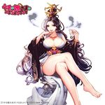  barefoot bracelet breasts brown_hair cleavage crossed_legs eyelashes finger_licking finger_to_mouth fingernails food hair_bun hand_to_own_mouth headgear isaac_hein_iii japanese_clothes jewelry kimono large_breasts legs licking long_hair long_sleeves multicolored_hair necklace obi onigiri original purple_eyes sash shiny shiny_skin simple_background sitting solo toenails tongue tongue_out two-tone_hair uchi_no_hime-sama_ga_ichiban_kawaii very_long_hair white_background white_hair wide_sleeves 