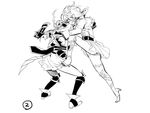  battle cranberry_(mahoiku) edoya_pochi genderswap genderswap_(mtf) greyscale horns la_pucelle_(mahoiku) long_hair mahou_shoujo_ikusei_keikaku mahou_shoujo_ikusei_keikaku_unmarked monochrome multiple_girls 